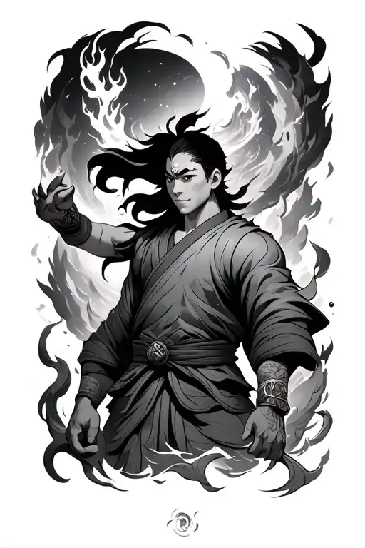 Avatar the Last Airbender surrounded by the four elements with Appa incorporated tattoo design idea