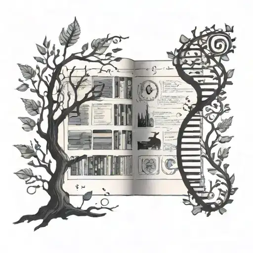 DNA, tree, Japanese life, right, book reading, love, sad, tattoo design idea