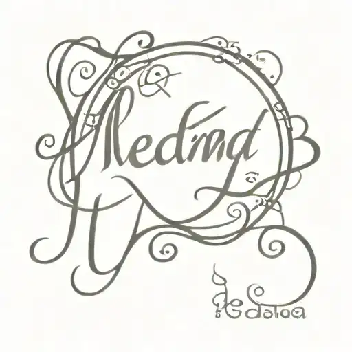 the word medina in italics with a nice font, and an electric guitar in place of one of the letters tattoo design idea