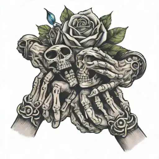 skeleton hands exchanging wedding rings tattoo design idea