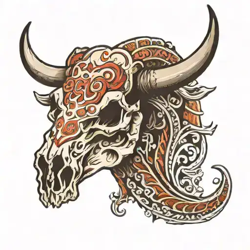 bull skull western tattoo design idea