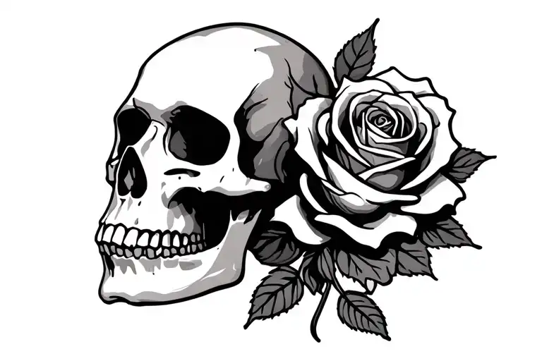 skull and rose tattoo design idea