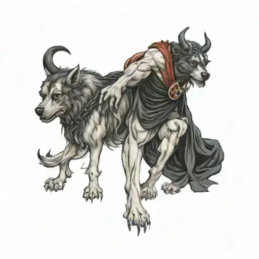 hades holding cerberus tattoo design idea