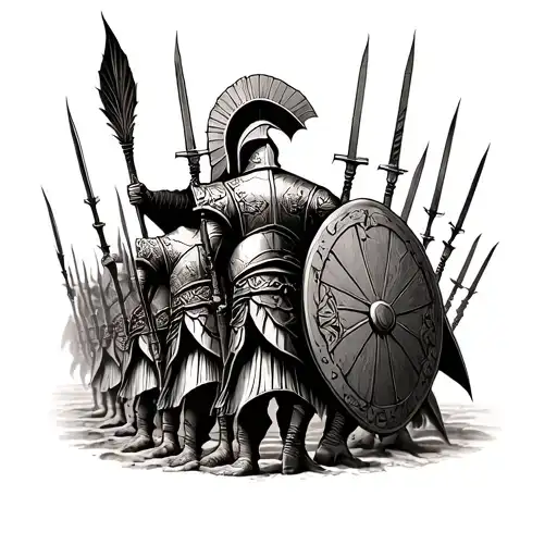 . Sleeve with the chronology of wars ** - ** upper part **: Spartan phalanx (spears and shields in a single wall).   - ** middle **: tattoo design idea