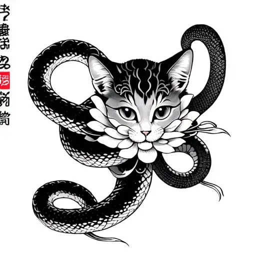chrysanthemum snake cat Durama Japanese tattoo design idea