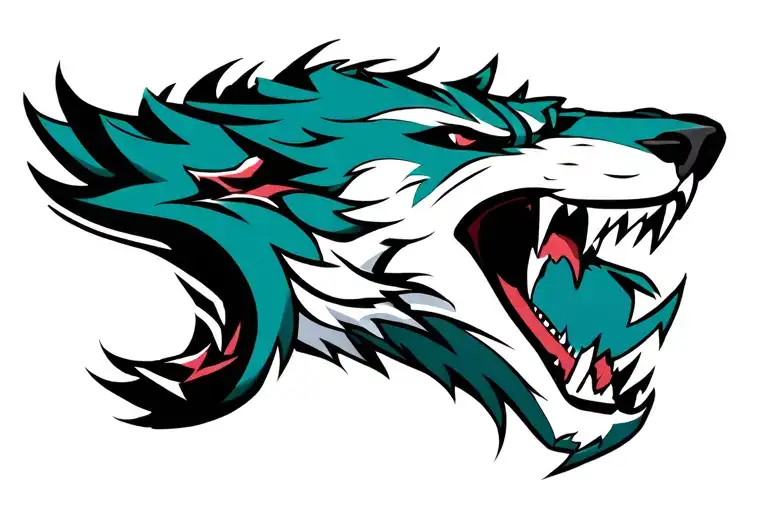 Fenrir head growl Aggressive Defending tattoo design idea