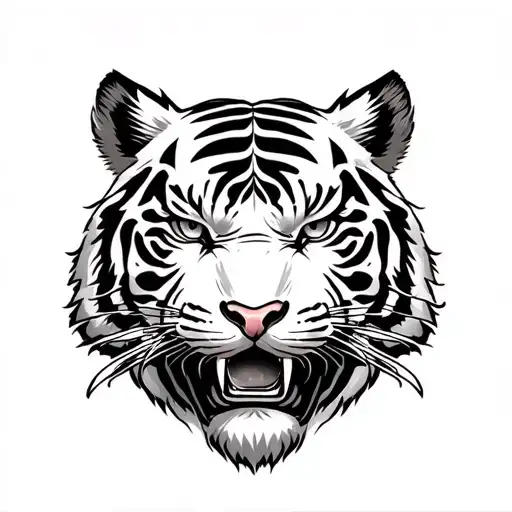 Full sleeve tattoo in traditional Japanese style featuring Byakko, the White Tiger of the West. The tiger is dynamic and tattoo design idea