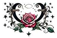rose scroll watch moon stars tattoo design idea