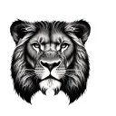 A medium-sized realistic tattoo design of a wounded lion's face, placed as a mirrored pair for both calves. The lion loo tattoo design idea