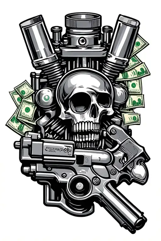 engine guns money drugs tattoo design idea