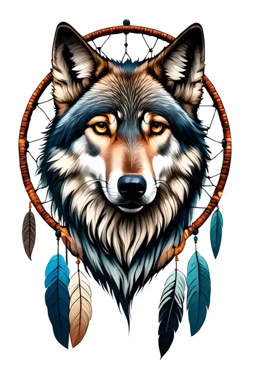 wolf head and dreamcatcher tattoo design idea