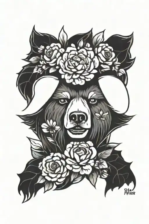 Bear Face, 3, 7, 22, Flower tattoo design idea