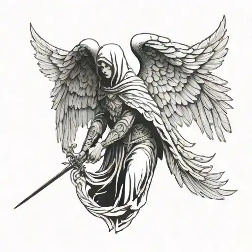 bold winged Hooded Archangel Azraeal tattoo design idea