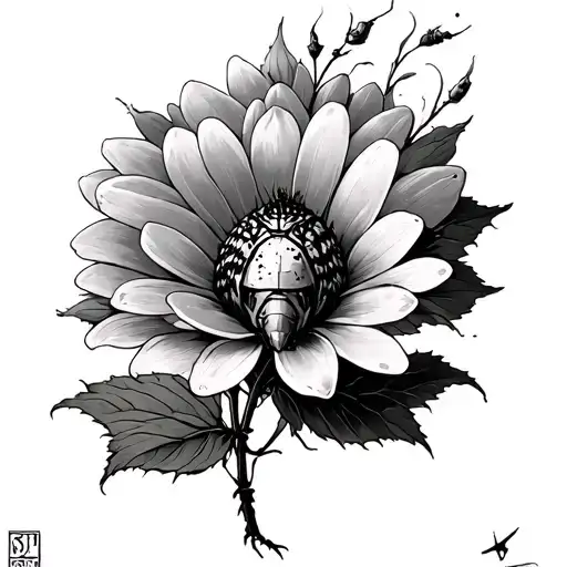 A locust transforming into a plant or flower — representing destruction turned into life. tattoo design idea