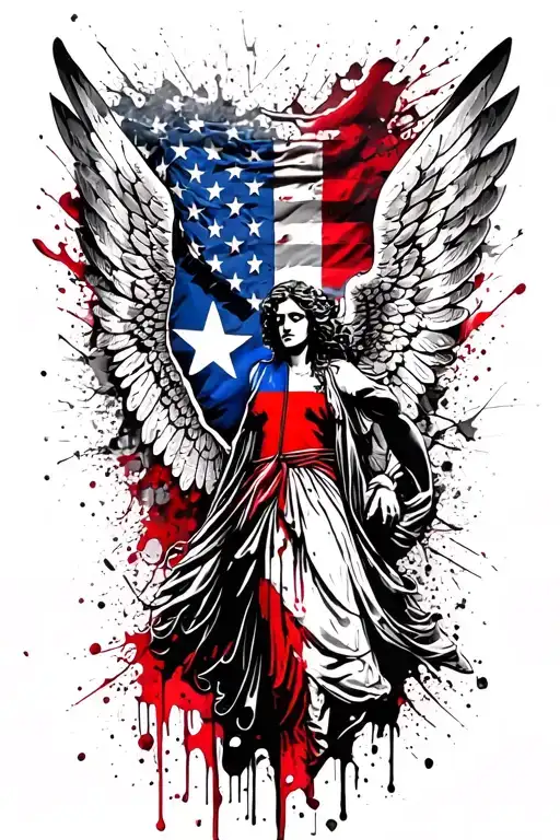 texas flag american flag angel male tattoo design idea