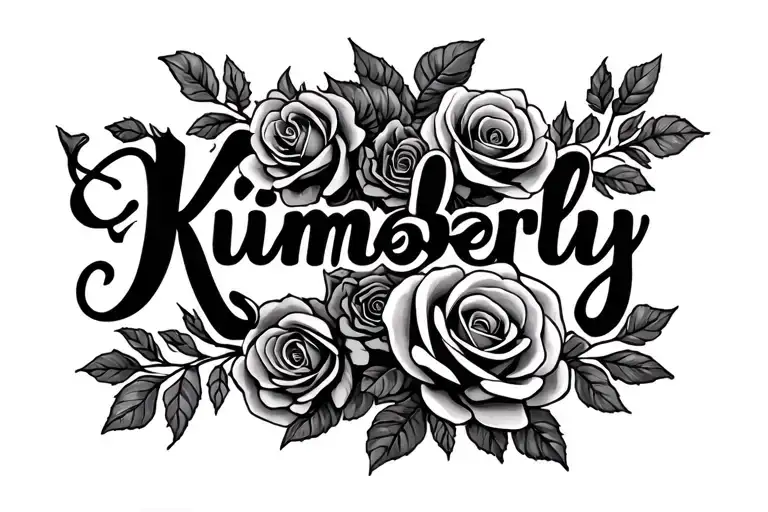 Kimberly name  with roses tattoo design idea