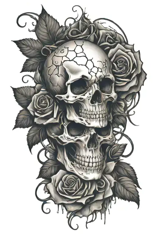 skull and roses bleeding and qoute 'even the dark has its depth ' tattoo design idea