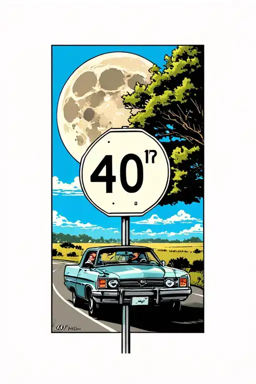 riding in a car speed limit 40 mph moon in the distance tattoo design idea