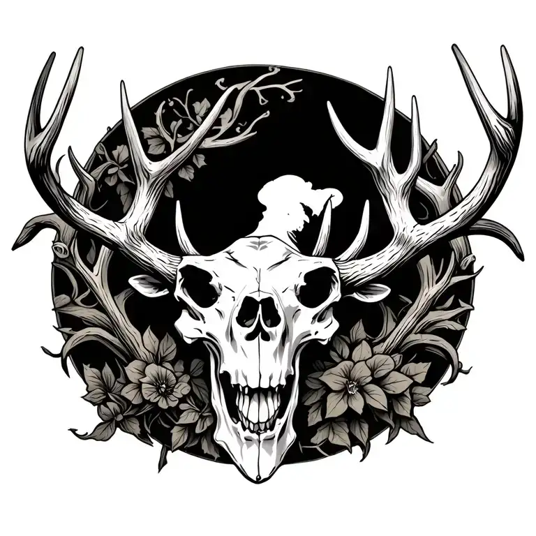 European whitetail skull tattoo design idea