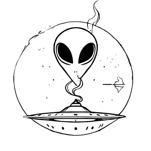 alien smoking joint on ufo tattoo design idea