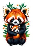 red panda mother and baby hugging each other tattoo design idea