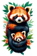 red panda mother and baby hugging each other tattoo design idea