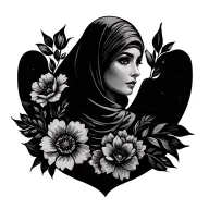 flowers, arab women,, desert, ornate design incorporating elements tattoo design idea