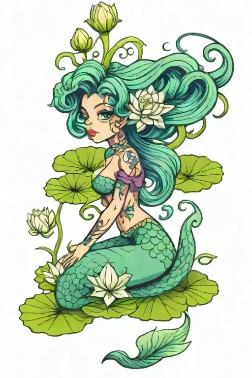 mermaid lotus lily pad tattoo design idea
