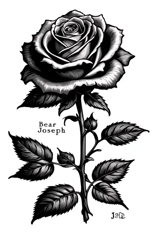 rose with "Bear Joseph" written in stem tattoo design idea