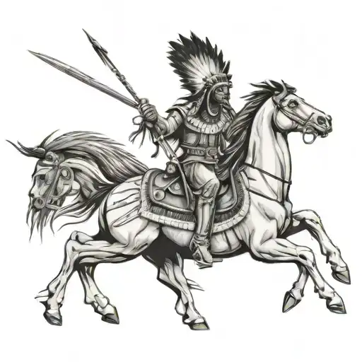 Native American war chief riding a horse tattoo design idea