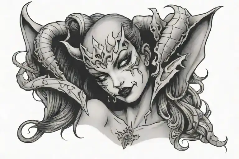 succubus bent over biting lip  tattoo design idea