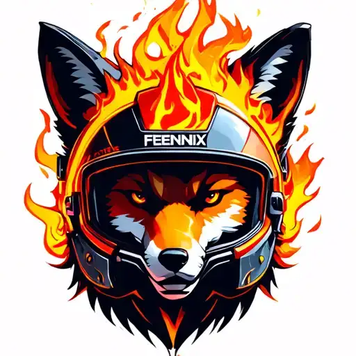 "Fenix Defense Tech" Fox head wearing fire helmet tattoo design idea