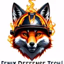 "Fenix Defense Tech" Fox head wearing fire helmet tattoo design idea
