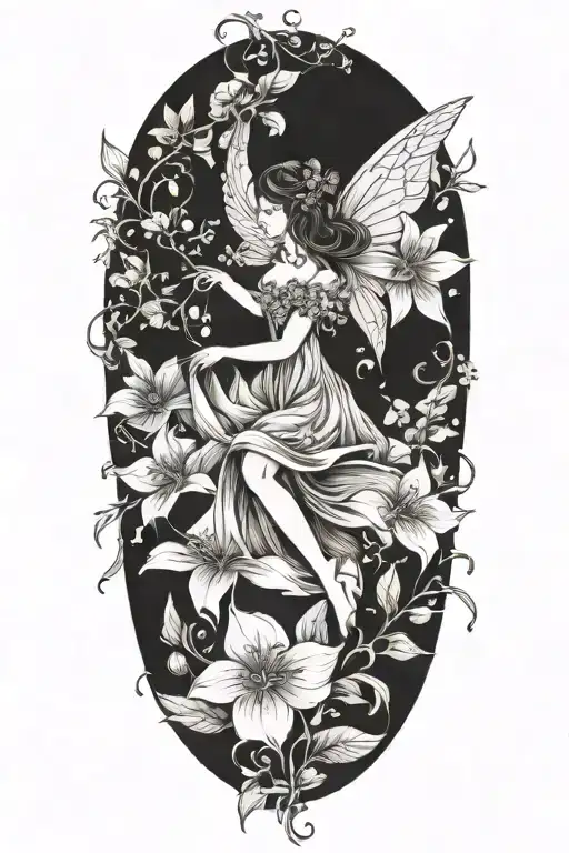 Fairy with flowers tattoo design idea