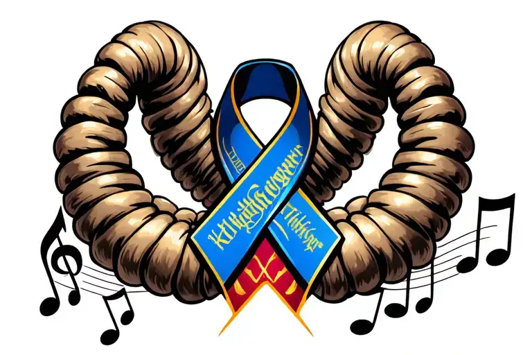 colon cancer ribbon with NRL knights logo and music notes tattoo design idea