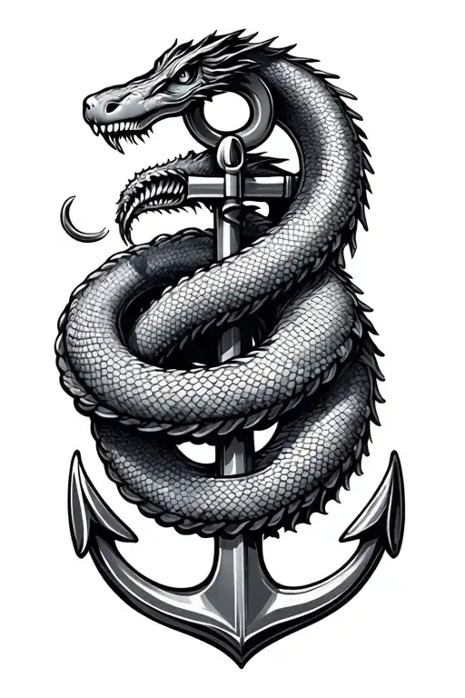 sea serpent coiled around anchor tattoo design idea