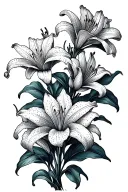 vertically aligned Lily flowers with flowy vines and leaves  tattoo design idea