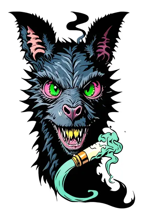 chupacabra smoking joint and trippy eyes  tattoo design idea