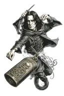SEVERUS SNAPE CASTING SPELL, HOGWARTS UNDER ATTACK BY DEATH EATERS, HORCRUX LOCKET tattoo design idea