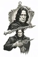 SEVERUS SNAPE CASTING SPELL, HOGWARTS UNDER ATTACK BY DEATH EATERS, HORCRUX LOCKET tattoo design idea