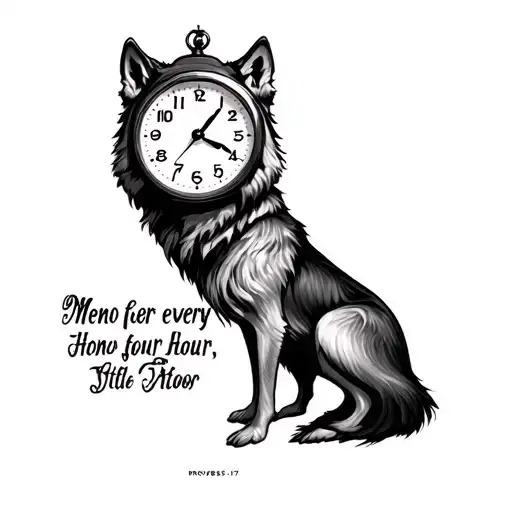 men of every hour including a clock a wolf and proverbs 17:17 tattoo design idea