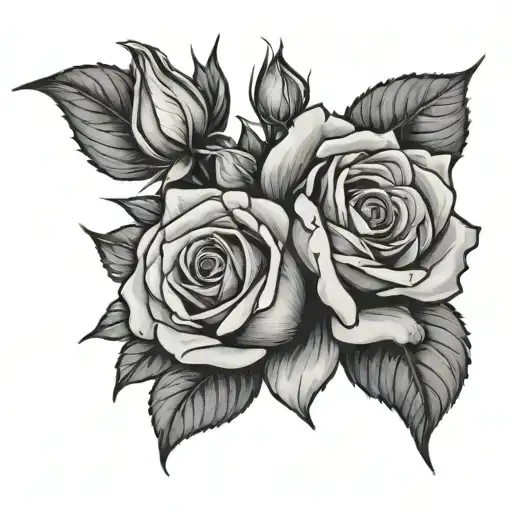 black and gray flowers with one yellow rose  tattoo design idea