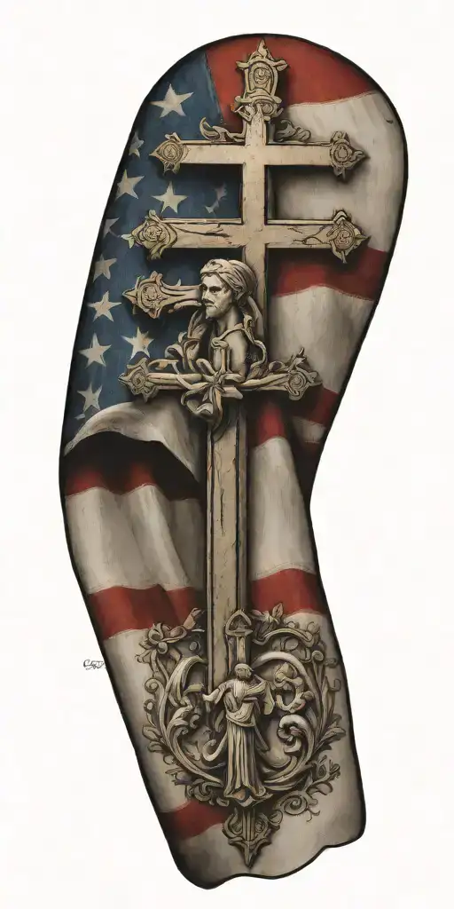 flag morphing with catholic tattoo design idea