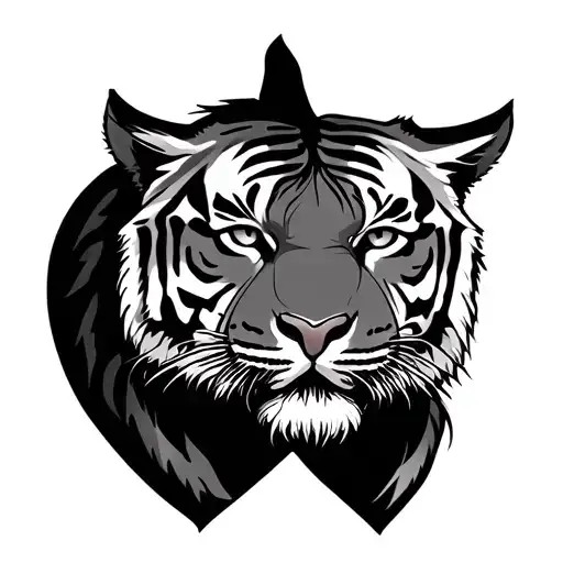 face of tiger and samurari in the middle tattoo design idea