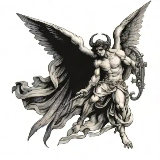 angel slaying demon tattoo design idea