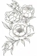 flower bouque of peony twigs, rose twigs, heather twigs drawn together.  tattoo design idea