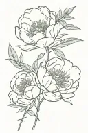 flower bouque of peony twigs, rose twigs, heather twigs drawn together.  tattoo design idea