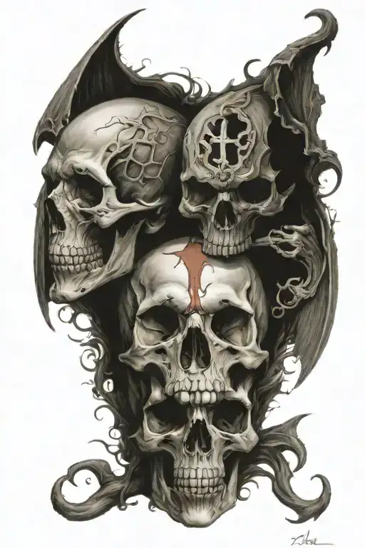 the struggle between good and evil, check your destiny, family, life and death tattoo design idea