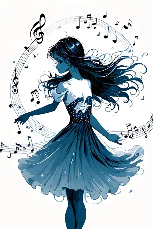 Dancing girl , lifeline , music notes flowing tattoo design idea
