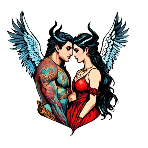 demon and angel couples tattoo tattoo design idea